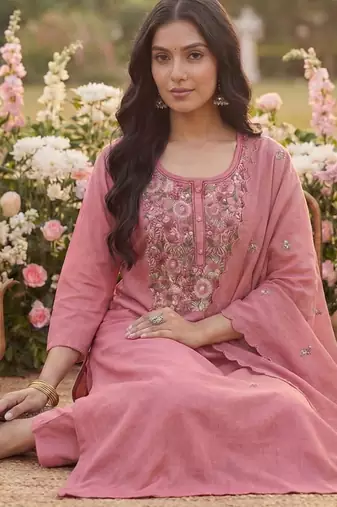 Women Ethnic Motifs Embroidered Regular Thread Work Kurta with Trousers & With Dupatta