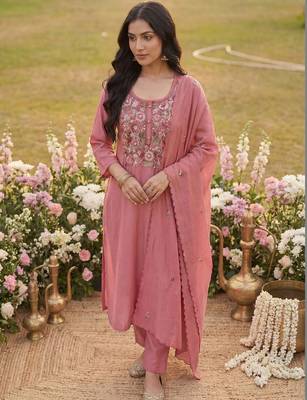 Women Ethnic Motifs Embroidered Regular Thread Work Kurta with Trousers & With Dupatta 1