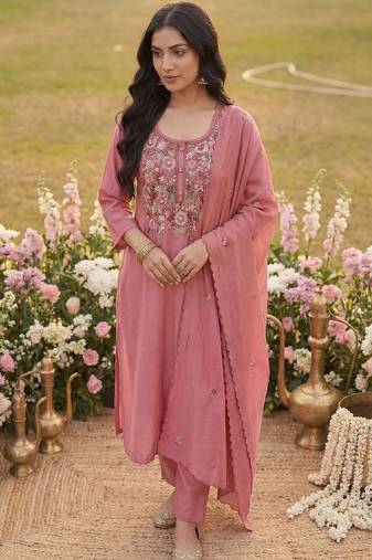 Women Ethnic Motifs Embroidered Regular Thread Work Kurta with Trousers & With Dupatta