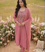 Women Ethnic Motifs Embroidered Regular Thread Work Kurta with Trousers & With Dupatta