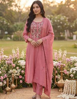 Women Ethnic Motifs Embroidered Regular Thread Work Kurta with Trousers & With Dupatta 4