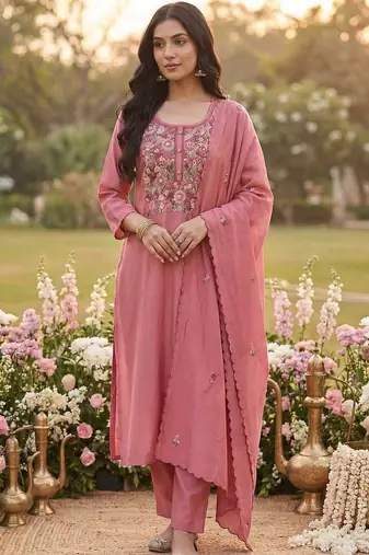 Women Ethnic Motifs Embroidered Regular Thread Work Kurta with Trousers & With Dupatta