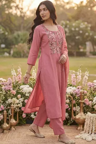 Women Ethnic Motifs Embroidered Regular Thread Work Kurta with Trousers & With Dupatta