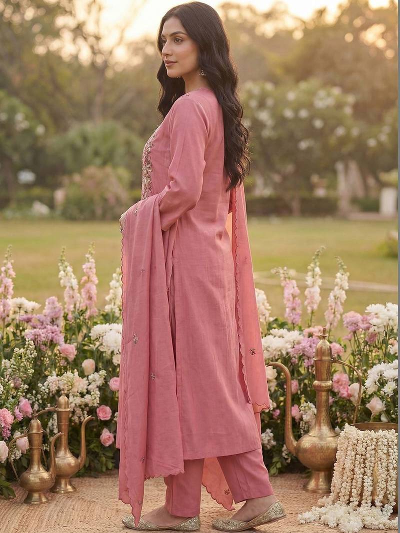 Women Ethnic Motifs Embroidered Regular Thread Work Kurta with Trousers & With Dupatta