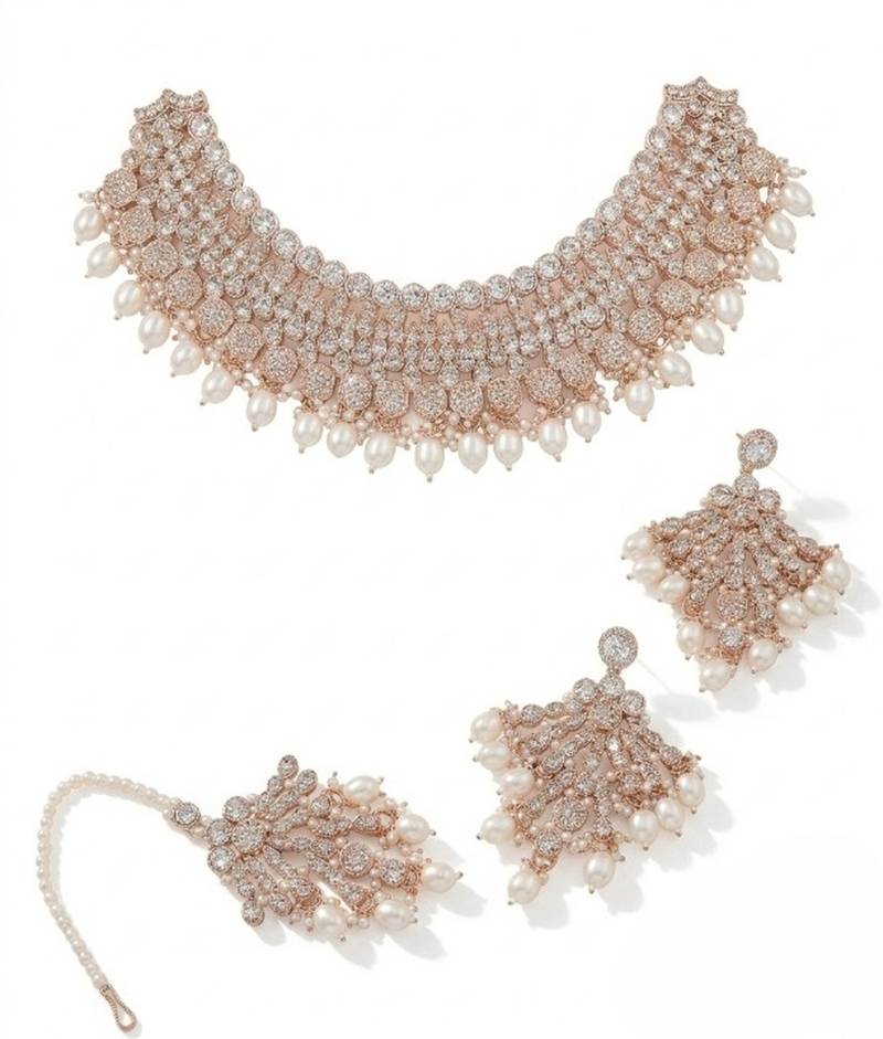 Kundan choker necklace set with earrings & maang tikka | indian bridal wedding & bollywood festival jewelry