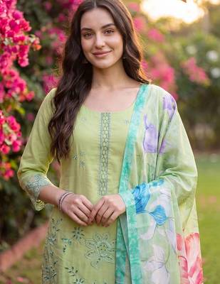 Women Floral Embroidered Regular Thread Work Kurta with Trousers & With Dupatta 2