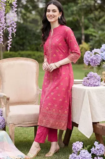 Women Ethnic Motifs Printed Regular Pure Cotton Kurta with Trousers