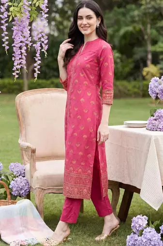 Women Ethnic Motifs Printed Regular Pure Cotton Kurta with Trousers