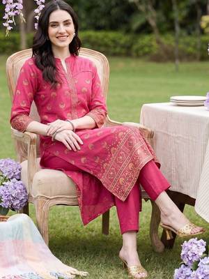 Women Ethnic Motifs Printed Regular Pure Cotton Kurta with Trousers 5