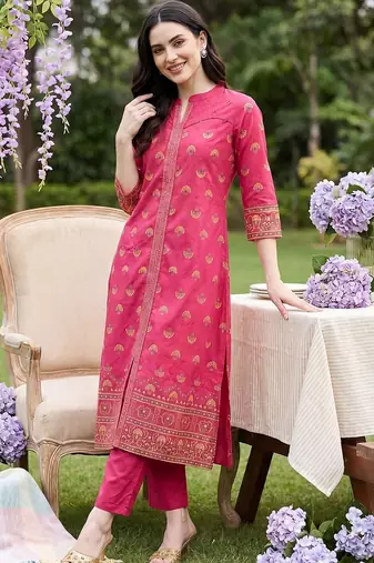 Women Ethnic Motifs Printed Regular Pure Cotton Kurta with Trousers