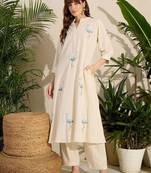Adults-Women Woven Design Embroidered Cotton A-Line Kurta with Trousers