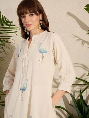 Adults-Women Woven Design Embroidered Cotton A-Line Kurta with Trousers 2