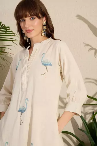Adults-Women Woven Design Embroidered Cotton A-Line Kurta with Trousers