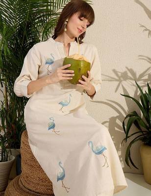 Adults-Women Woven Design Embroidered Cotton A-Line Kurta with Trousers 6