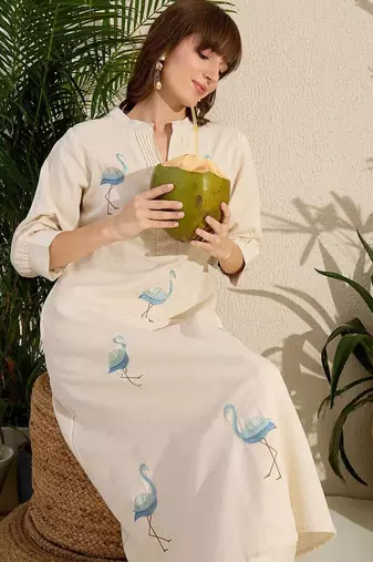 Adults-Women Woven Design Embroidered Cotton A-Line Kurta with Trousers