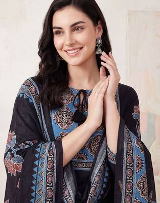 Women Ethnic Motifs Printed Regular Pure Cotton Kurta with Trousers & With Dupatta 2