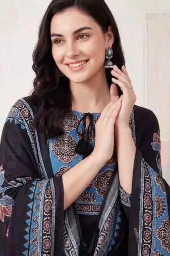 Women Ethnic Motifs Printed Regular Pure Cotton Kurta with Trousers & With Dupatta