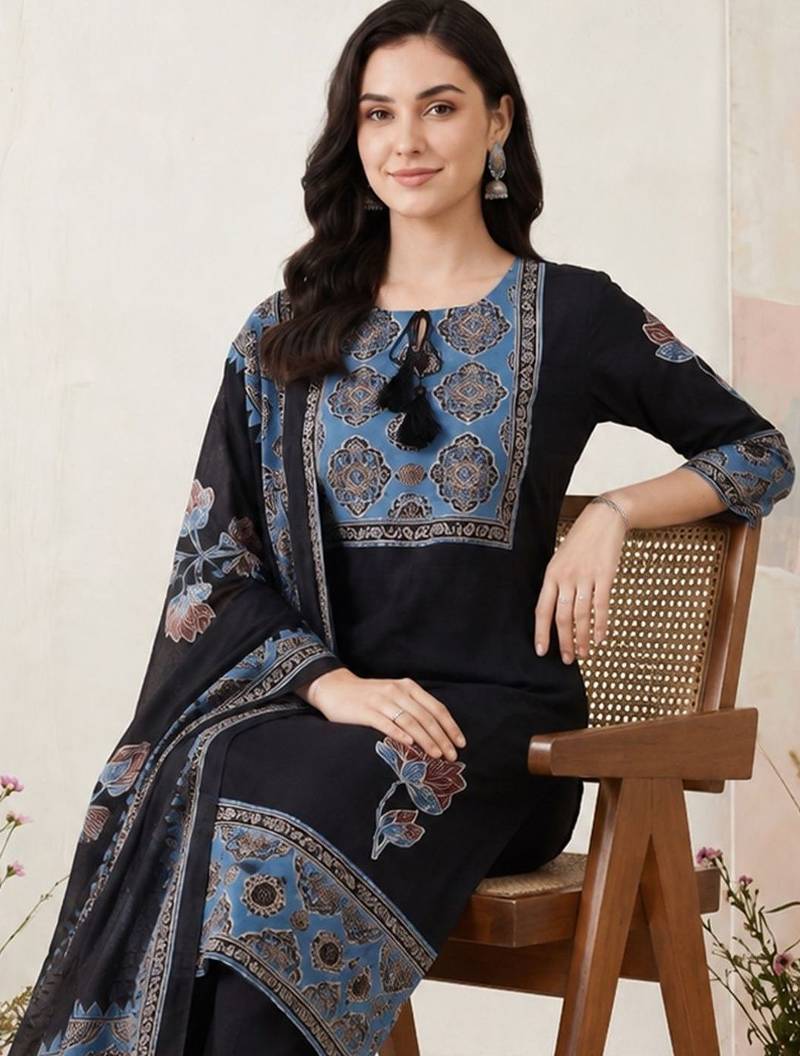 Women Ethnic Motifs Printed Regular Pure Cotton Kurta with Trousers & With Dupatta
