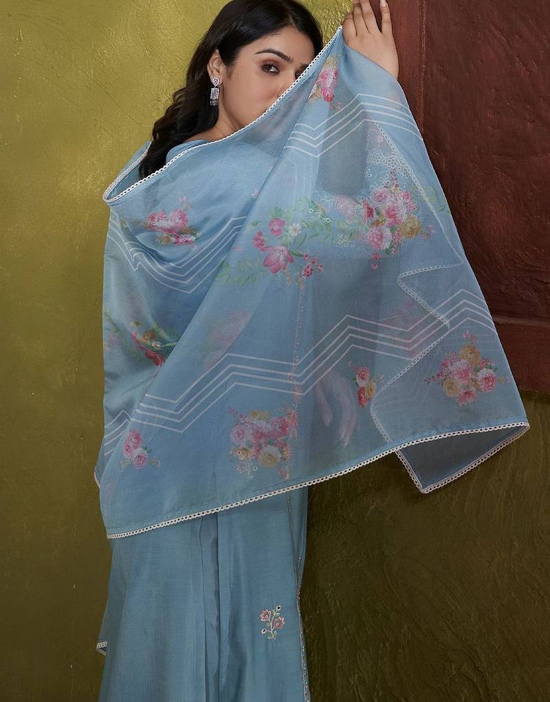 Women Floral Embroidered Regular Thread Work Kurta with Trousers & With Dupatta
