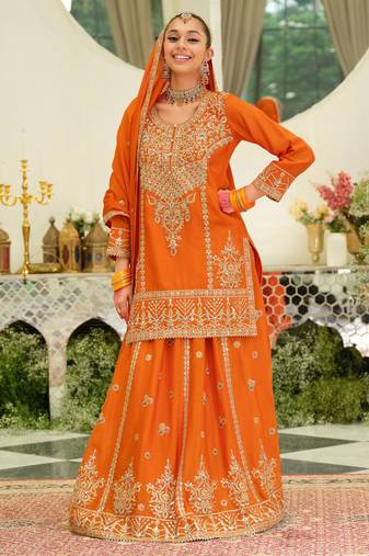 Women Ethnic Motifs Embroidered Kurta with Skirt & Dupatta