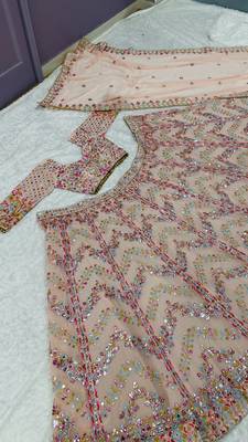 light peach georgette mirror work lehenga set 4