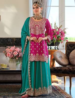 Women Ethnic Motifs Embroidered Regular Mirror Work Kurta with Palazzos & With Dupatta 1