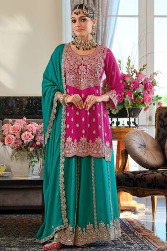 Women Ethnic Motifs Embroidered Regular Mirror Work Kurta with Palazzos & With Dupatta
