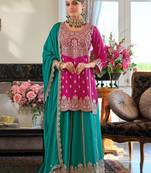 Women Ethnic Motifs Embroidered Regular Mirror Work Kurta with Palazzos & With Dupatta
