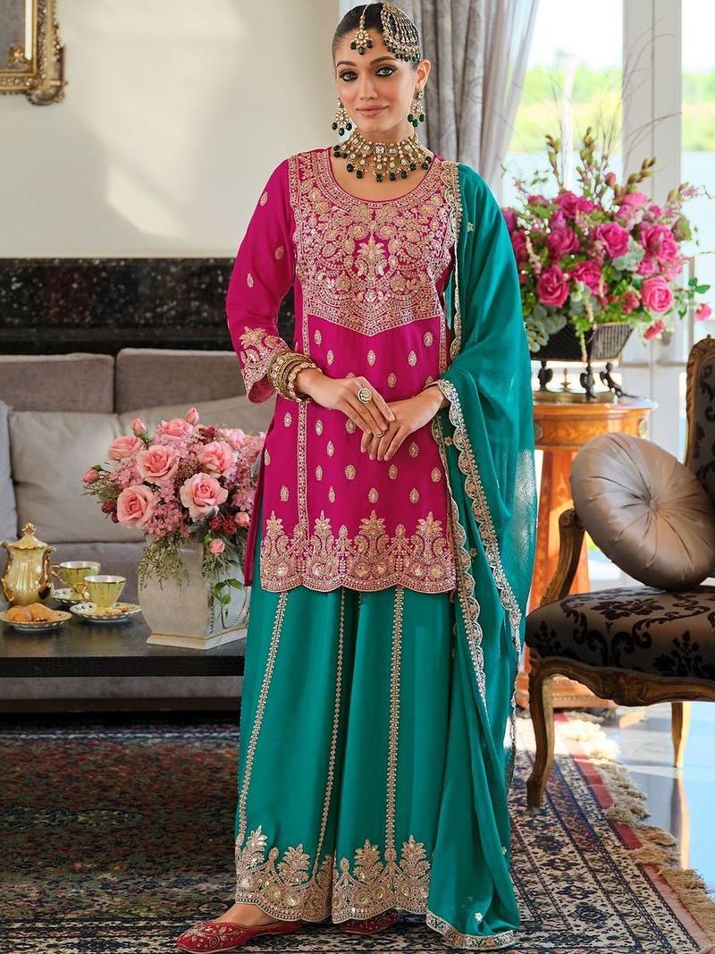 Women Ethnic Motifs Embroidered Regular Mirror Work Kurta with Palazzos & With Dupatta