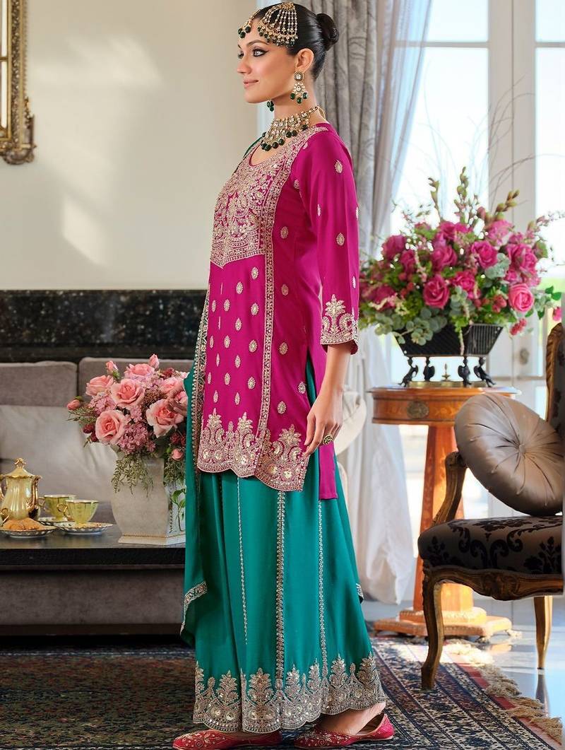 Women Ethnic Motifs Embroidered Regular Mirror Work Kurta with Palazzos & With Dupatta