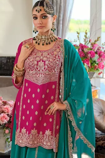 Women Ethnic Motifs Embroidered Regular Mirror Work Kurta with Palazzos & With Dupatta