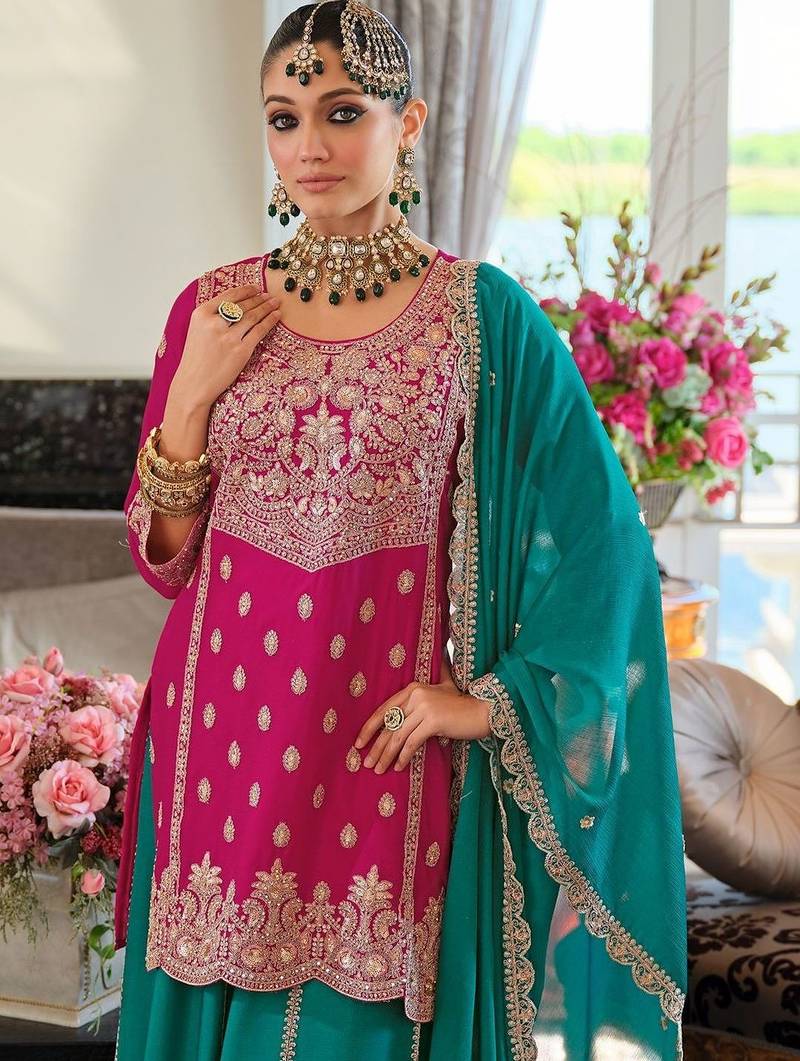 Women Ethnic Motifs Embroidered Regular Mirror Work Kurta with Palazzos & With Dupatta