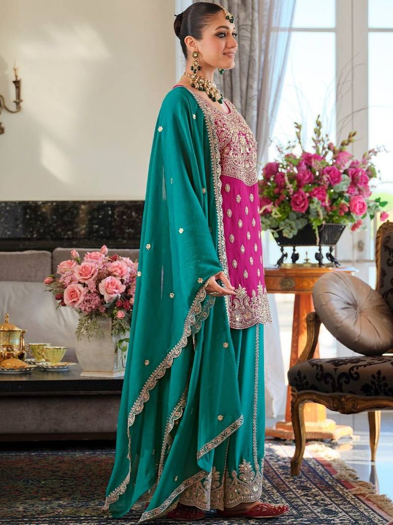 Women Ethnic Motifs Embroidered Regular Mirror Work Kurta with Palazzos & With Dupatta