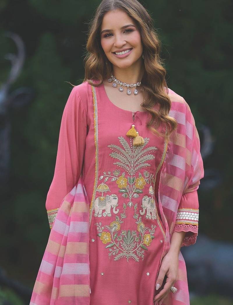Women Animal Embroidered Regular Sequinned Kurta with Trousers & With Dupatta