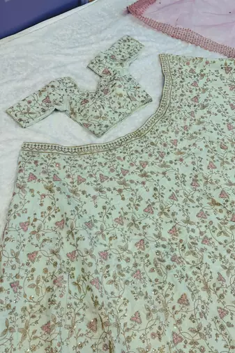 light olive sequins silk lehenga set