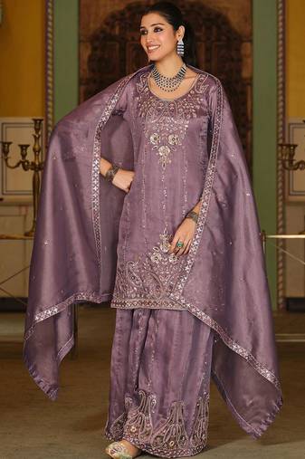 Women Paisley Embroidered Regular Beads and Stones Kurta with Palazzos & With Dupatta