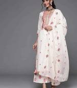 Floral Embroidered Thread Work  Cotton Kurta With Palazzos & Dupatta