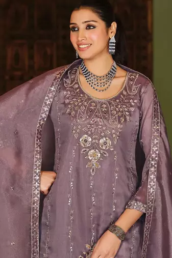 Women Paisley Embroidered Regular Beads and Stones Kurta with Palazzos & With Dupatta