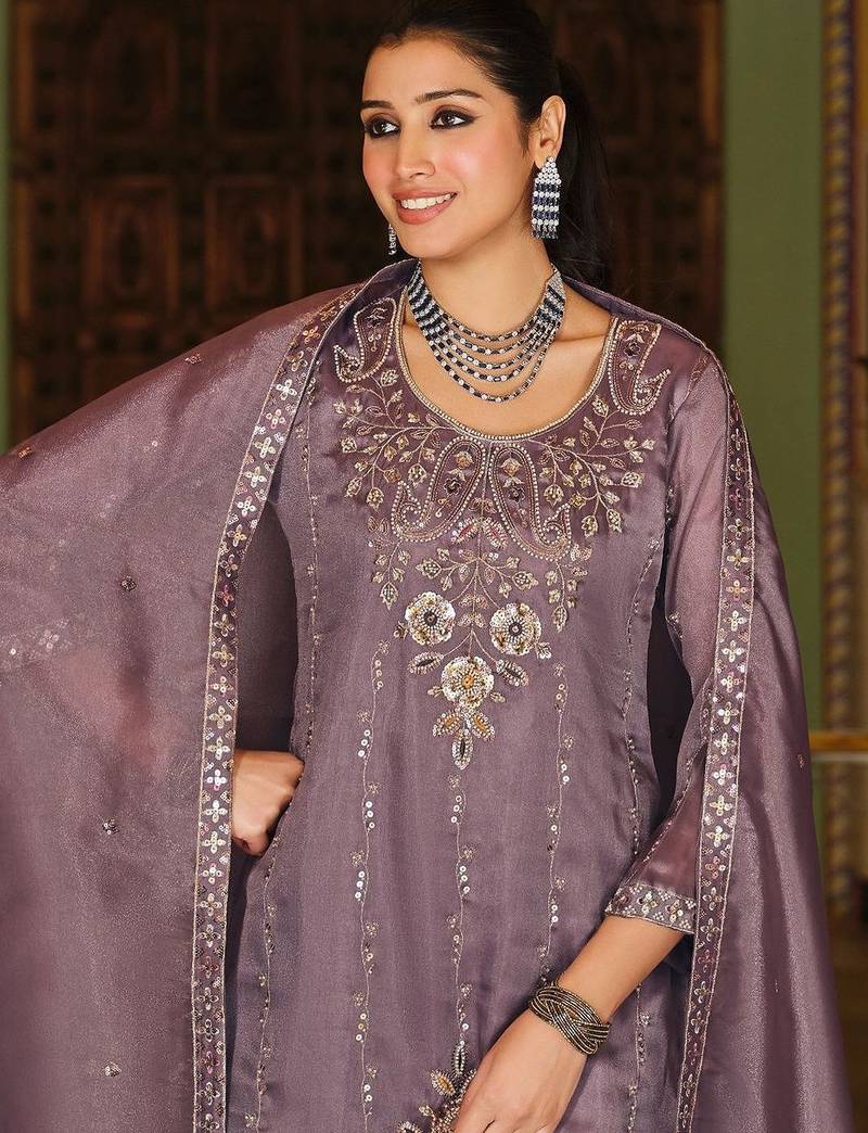 Women Paisley Embroidered Regular Beads and Stones Kurta with Palazzos & With Dupatta