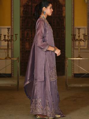 Women Paisley Embroidered Regular Beads and Stones Kurta with Palazzos & With Dupatta 3