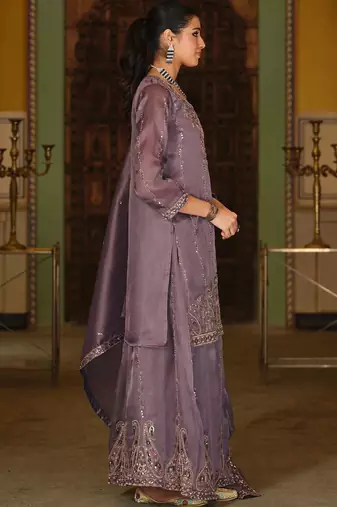 Women Paisley Embroidered Regular Beads and Stones Kurta with Palazzos & With Dupatta