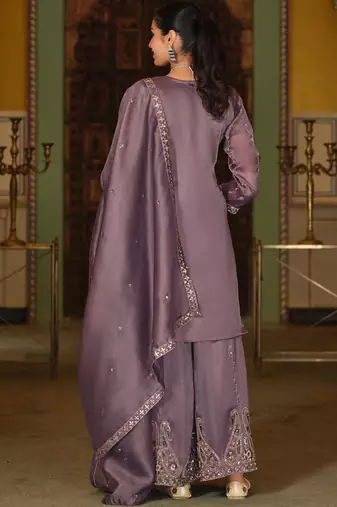 Women Paisley Embroidered Regular Beads and Stones Kurta with Palazzos & With Dupatta