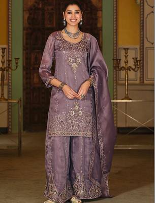 Women Paisley Embroidered Regular Beads and Stones Kurta with Palazzos & With Dupatta 6