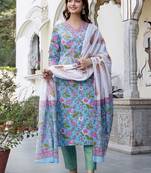 Women Floral Printed Regular Mirror Work Pure Cotton Kurta with Trousers & With Dupatta