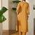 Women Mustard Embroidered A-Line Kurta Trousers Set
