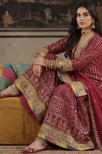 Women Ethnic Motifs Embroidered Regular Sequinned Kurta with Sharara & With Dupatta