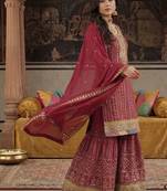 Women Ethnic Motifs Embroidered Regular Sequinned Kurta with Sharara & With Dupatta