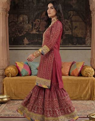 Women Ethnic Motifs Embroidered Regular Sequinned Kurta with Sharara & With Dupatta 4