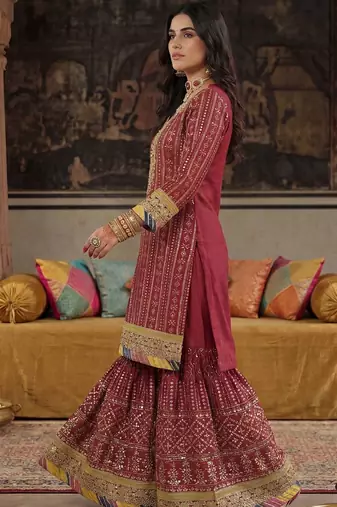 Women Ethnic Motifs Embroidered Regular Sequinned Kurta with Sharara & With Dupatta