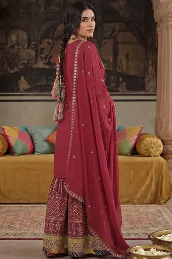 Women Ethnic Motifs Embroidered Regular Sequinned Kurta with Sharara & With Dupatta